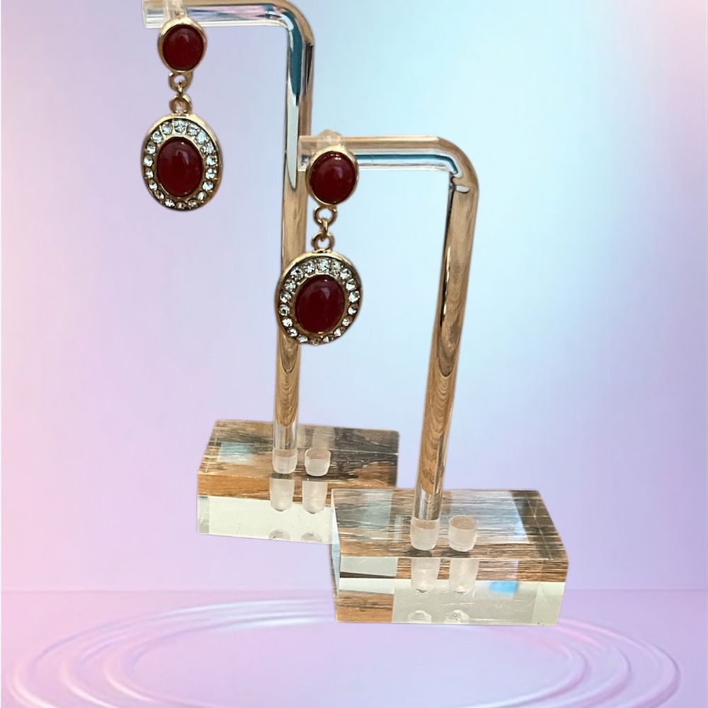 Elegant Red and Gold Tone Dangle Earrings